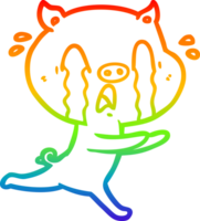 rainbow gradient line drawing crying pig cartoon png