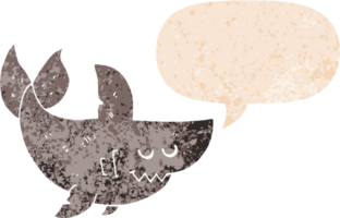cartoon shark and speech bubble in retro textured style png