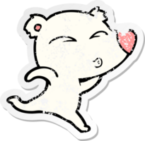 distressed sticker of a cartoon whistling polar bear png