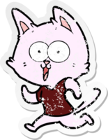 pegatina angustiada de un divertido gato de dibujos animados trotando png