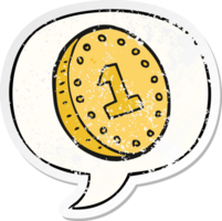 cartoon coin and speech bubble distressed sticker png