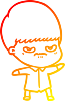 desenho de linha de gradiente quente menino de desenho animado irritado png