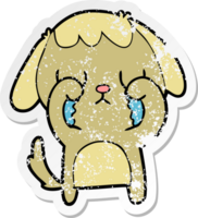 distressed sticker of a cute cartoon dog crying png
