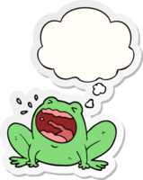 cartoon frog shouting and thought bubble as a printed sticker png