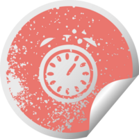 distressed circular peeling sticker symbol alarm clock png