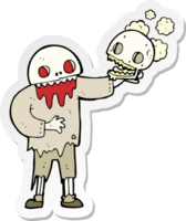 sticker van een tekenfilmzombie die een schedel vasthoudt png