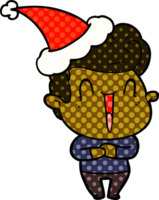 excited man comic book style illustration of a wearing santa hat png