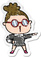 distressed sticker of a cartoon woman wearing spectacles png