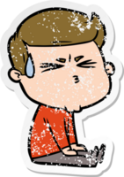 distressed sticker of a cartoon man sweating png