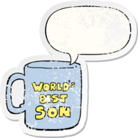 worlds best son mug and speech bubble distressed sticker png