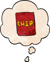 cartoon packet of chips and thought bubble in grunge texture pattern style png