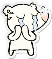 distressed sticker of a cartoon crying polar bear png