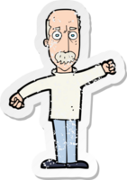 retro distressed sticker of a cartoon angry old man png