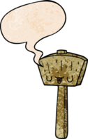 maillet de dessin animé et bulle de dialogue dans un style de texture rétro png