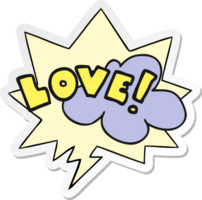 tekenfilm woord liefde en toespraak bubbel sticker png