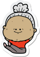 sticker of a cartoon happy old woman png