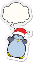 cute christmas penguin and thought bubble as a printed sticker png