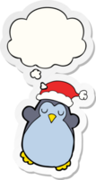 Süßer Weihnachtspinguin und Gedankenblase als bedruckter Sticker png