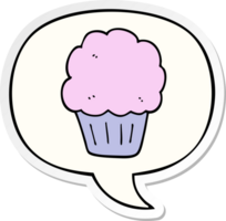 cupcake de desenho animado e adesivo de bolha de fala png