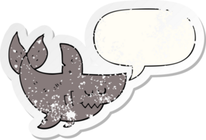 adesivo angustiado de tubarão de desenho animado e bolha de fala png