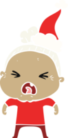 flat color illustration of a angry old woman wearing santa hat png