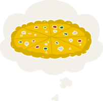 dessin animé pizza et bulle de pensée dans un style rétro png