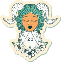 tiefling met natuurlijk twintig Dobbelsteen rollen grunge sticker png