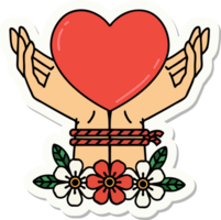 adesivo estilo tatuagem de mãos amarradas e um coração png