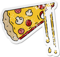 distressed sticker of a quirky hand drawn cartoon cheesy pizza png