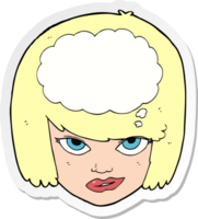 sticker of a cartoon woman thinking png