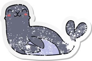 distressed sticker of a cartoon seal png