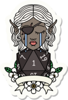 crying elf rogue character with natural one D20 roll sticker png