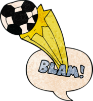 cartoon kicked soccer ball and speech bubble in retro texture style png