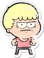 distressed sticker of a cartoon annoyed man png