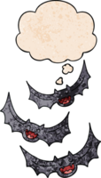 chauves-souris vampires de dessin animé et bulle de pensée dans le style de motif de texture grunge png