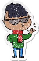 distressed sticker of a cartoon boy wearing sunglasses png