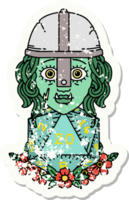 half orc fighter character with natural twenty dice roll grunge sticker png