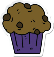 sticker of a quirky hand drawn cartoon chocolate muffin cake png