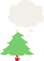 arbre de noël dessin animé et bulle de pensée dans un style rétro png