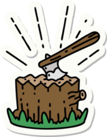 sticker of tattoo style axe in tree stump png