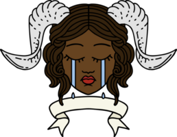 crying tiefling with scroll banner illustration png