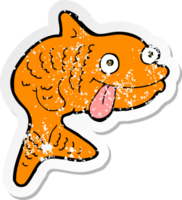 retro distressed sticker of a cartoon fish png