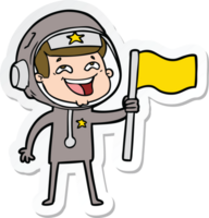 sticker of a cartoon laughing astronaut waving flag png