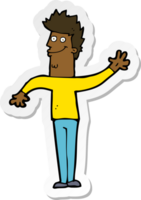 sticker of a cartoon happy waving man png