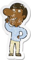 retro distressed sticker of a cartoon man with idea png