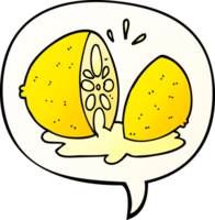 desenho animado corte de limão e bolha de fala no estilo de gradiente suave png