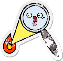 distressed sticker of a cute cartoon magnifying glass png