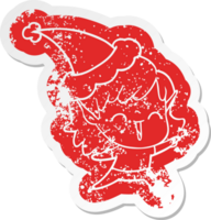 cartoon verontruste sticker van een elfmeisje met een kerstmuts png