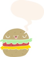 caricatura, hamburguesa, y, burbuja del discurso, en, estilo retro png