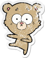 distressed sticker of a nervous dancing bear cartoon png